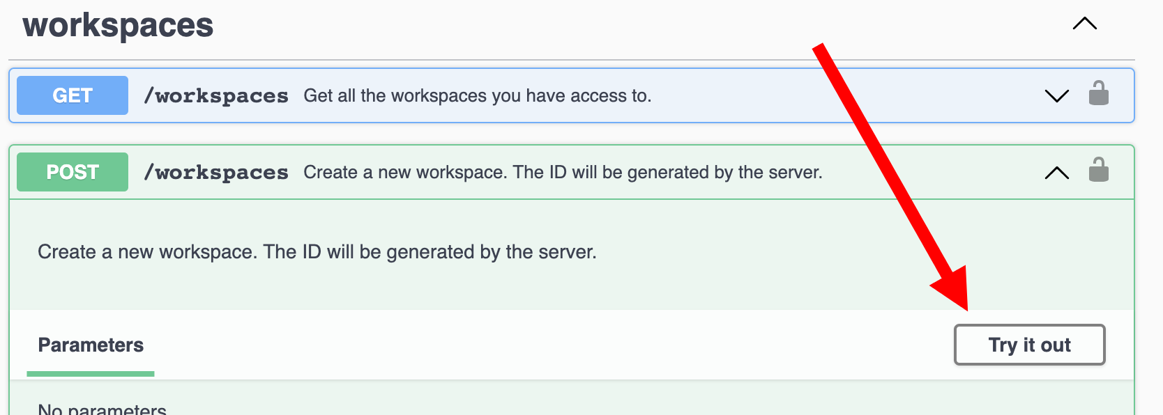 Create workspace button